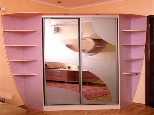 Шкаф купе трапеция розовый в детскую, спальню